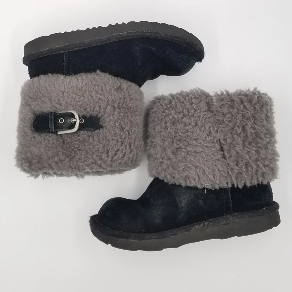 UGG Ellee Suede Fur Boots Buckle 1Y Youth